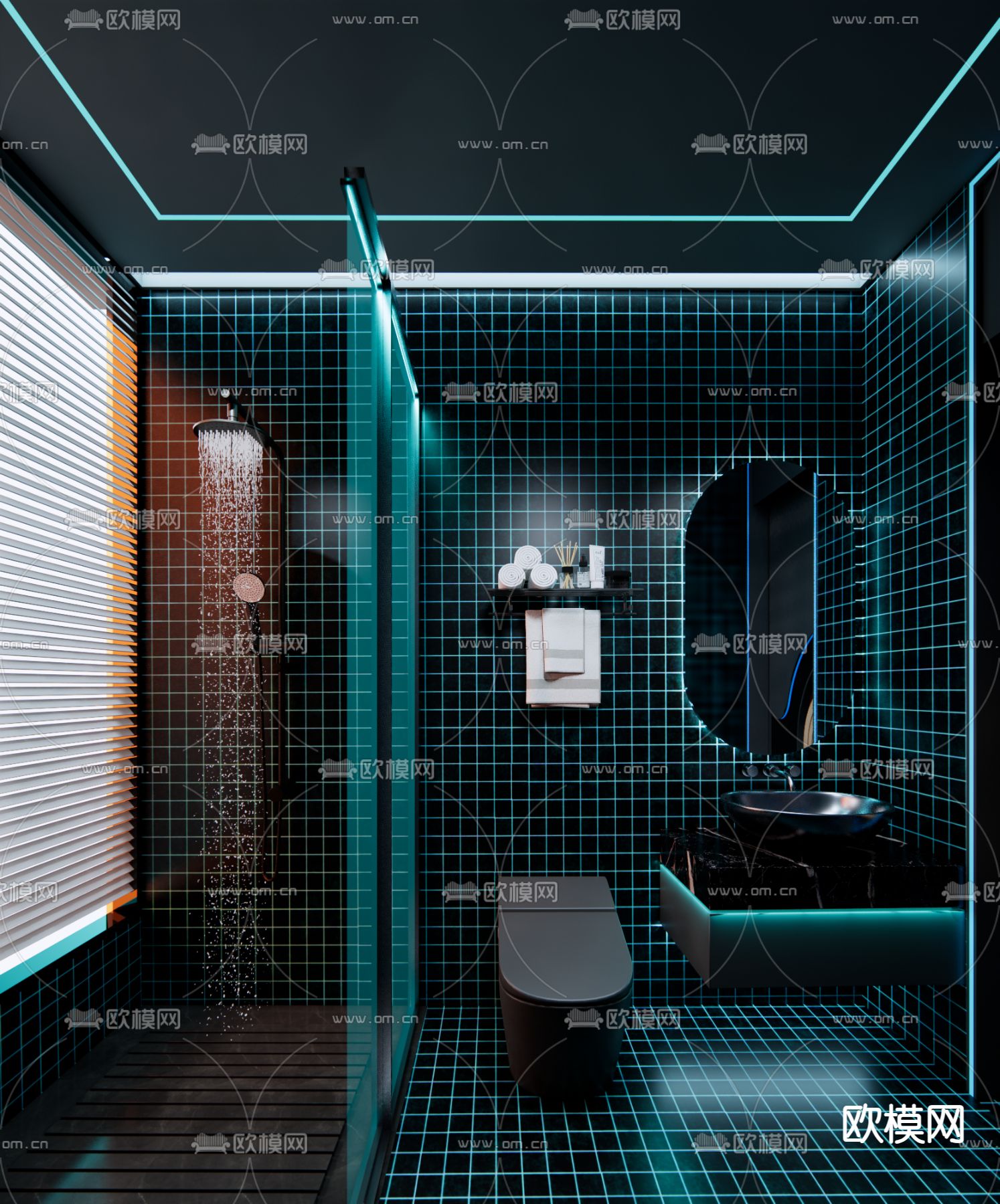 暗黑风卫生间su模型下载（渲染图1）