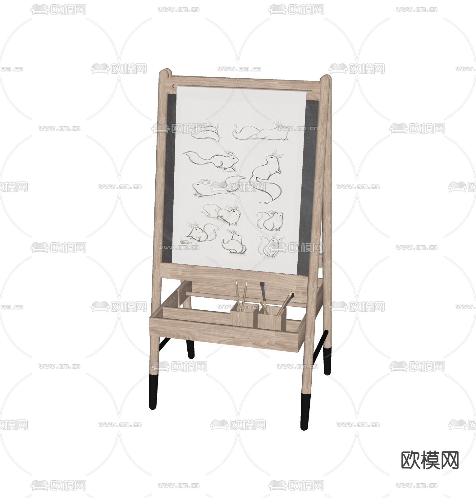 儿童黑板 画板 折叠画架su模型下载（渲染图2）