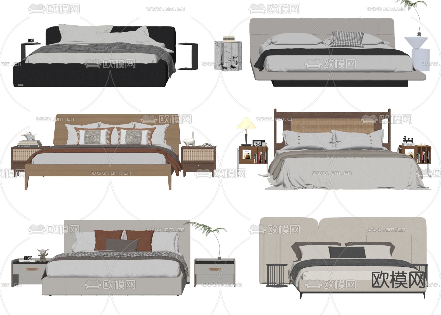 双人床 床头柜su模型下载（渲染图2）