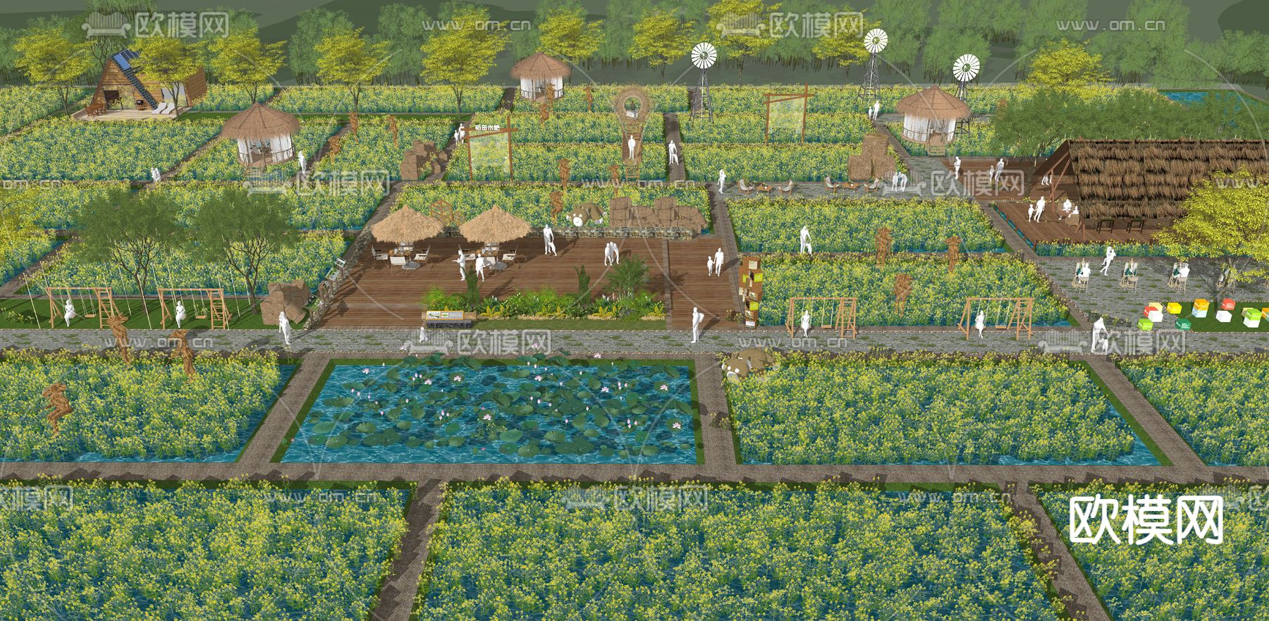 现代油菜花景观su模型