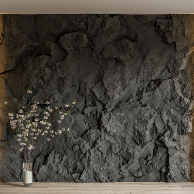 现代毛石背景墙su模型