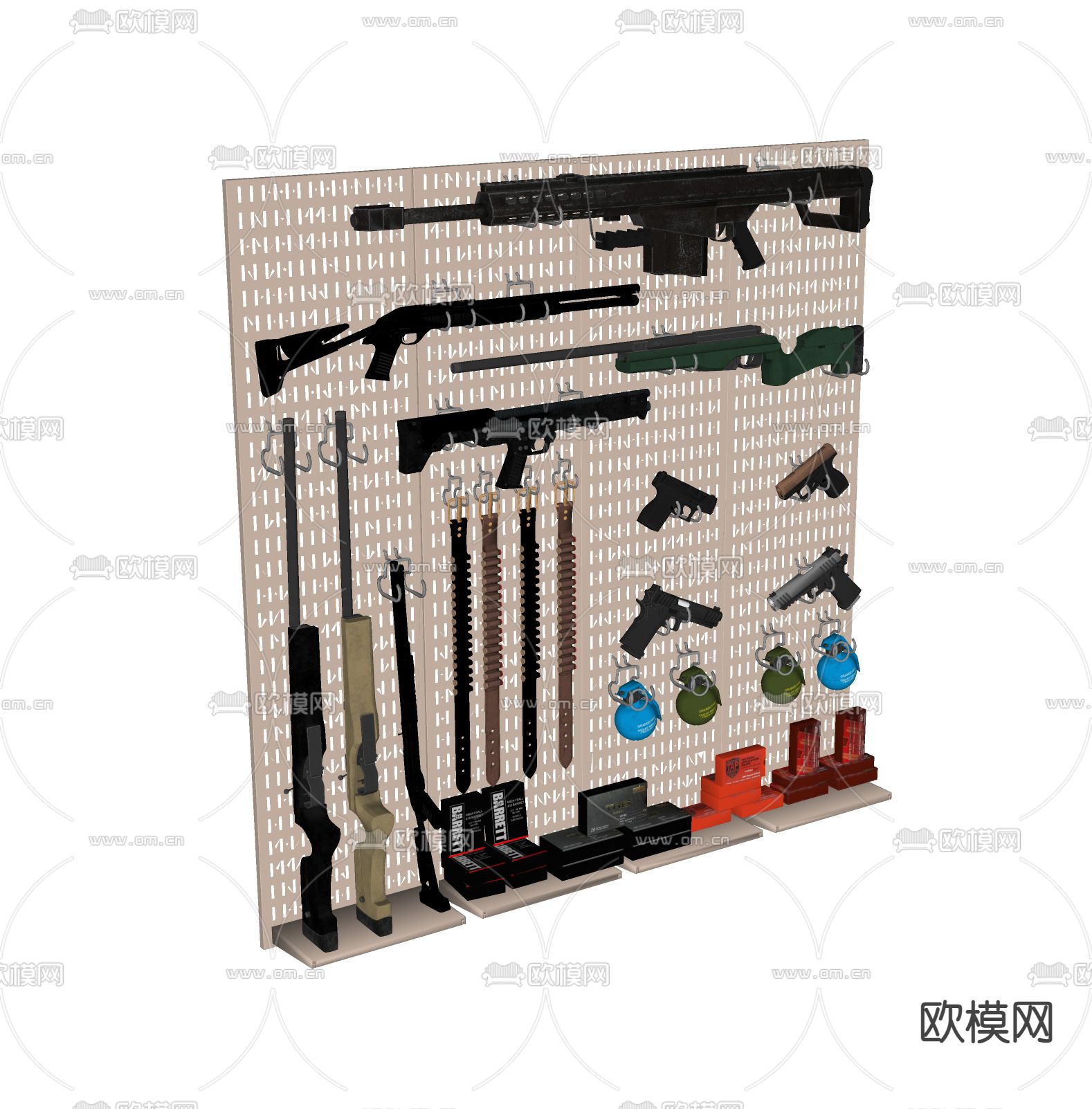 枪械武器墙 机枪 狙击枪su模型下载（渲染图2）