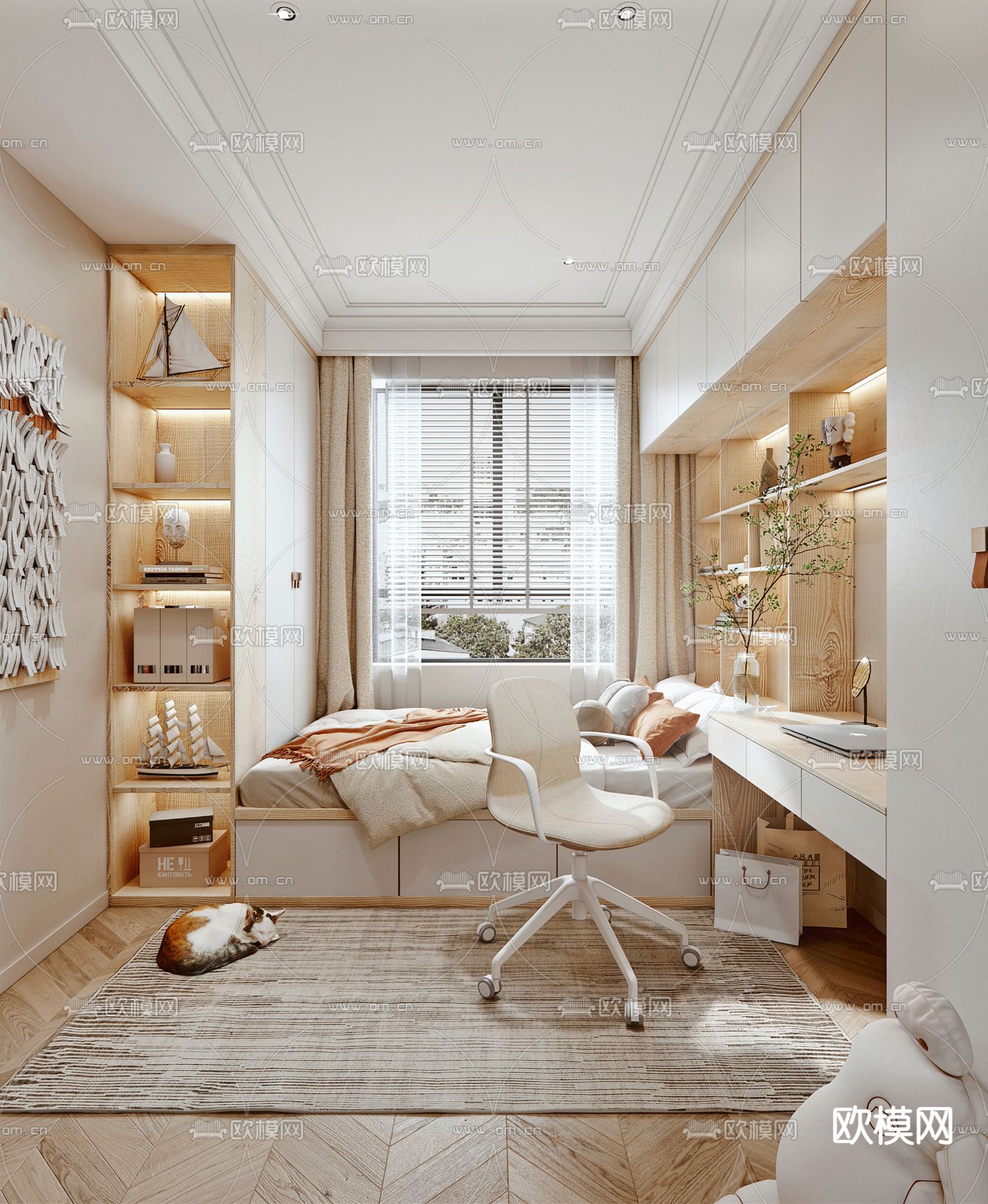 北欧卧室 次卧 榻榻米3d模型下载（渲染图2）