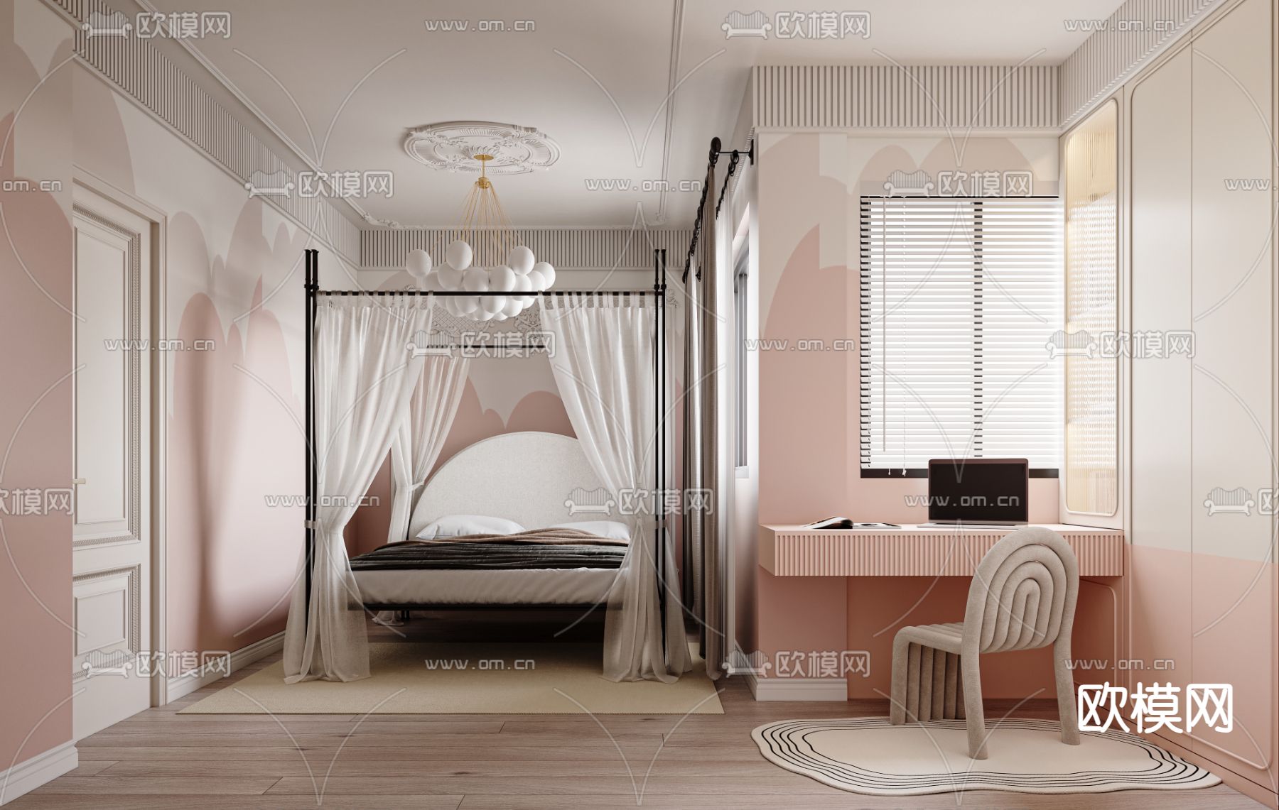 法式女孩房su模型下载（渲染图1）