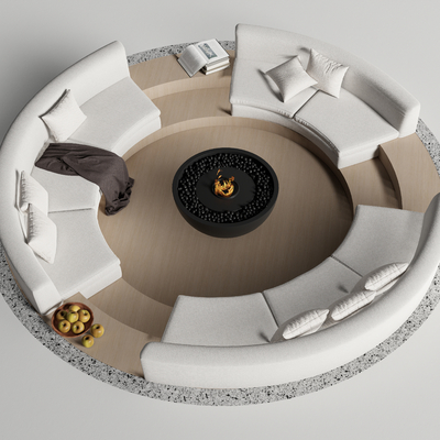  下沉卡座沙发 弧形沙发su模型 