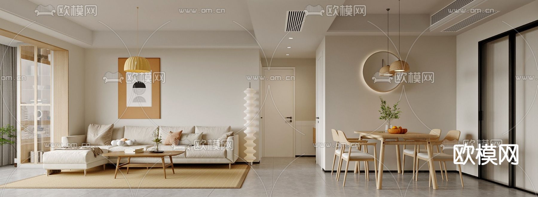 北欧客厅 餐厅3d模型下载（渲染图1）