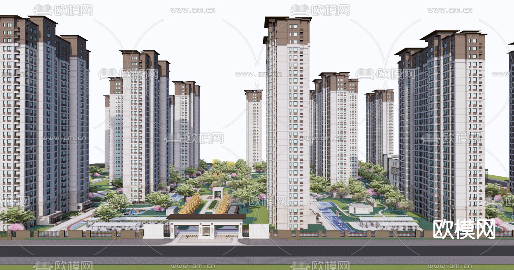 住宅小区 示范区鸟瞰su模型下载（渲染图3）