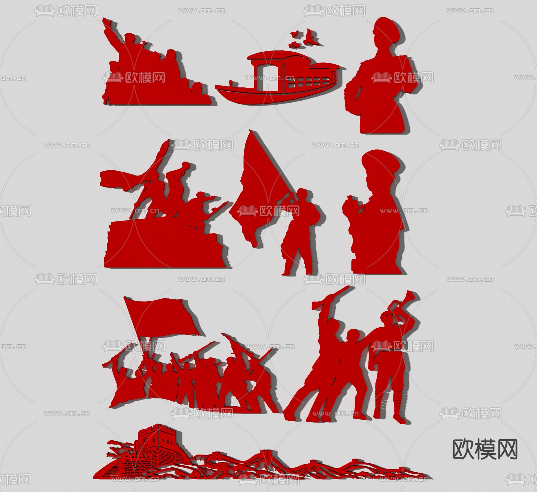 红色革命人物 军人剪影su模型下载（渲染图1）