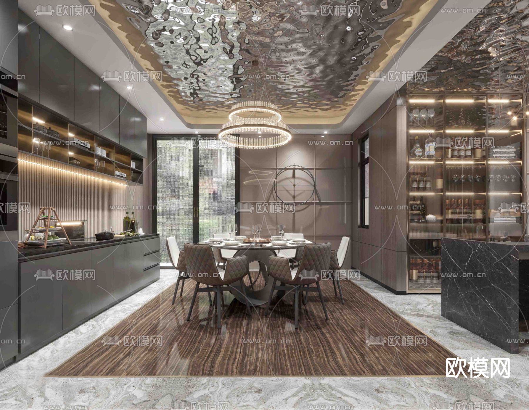 别墅客餐厅3d模型下载（渲染图3）