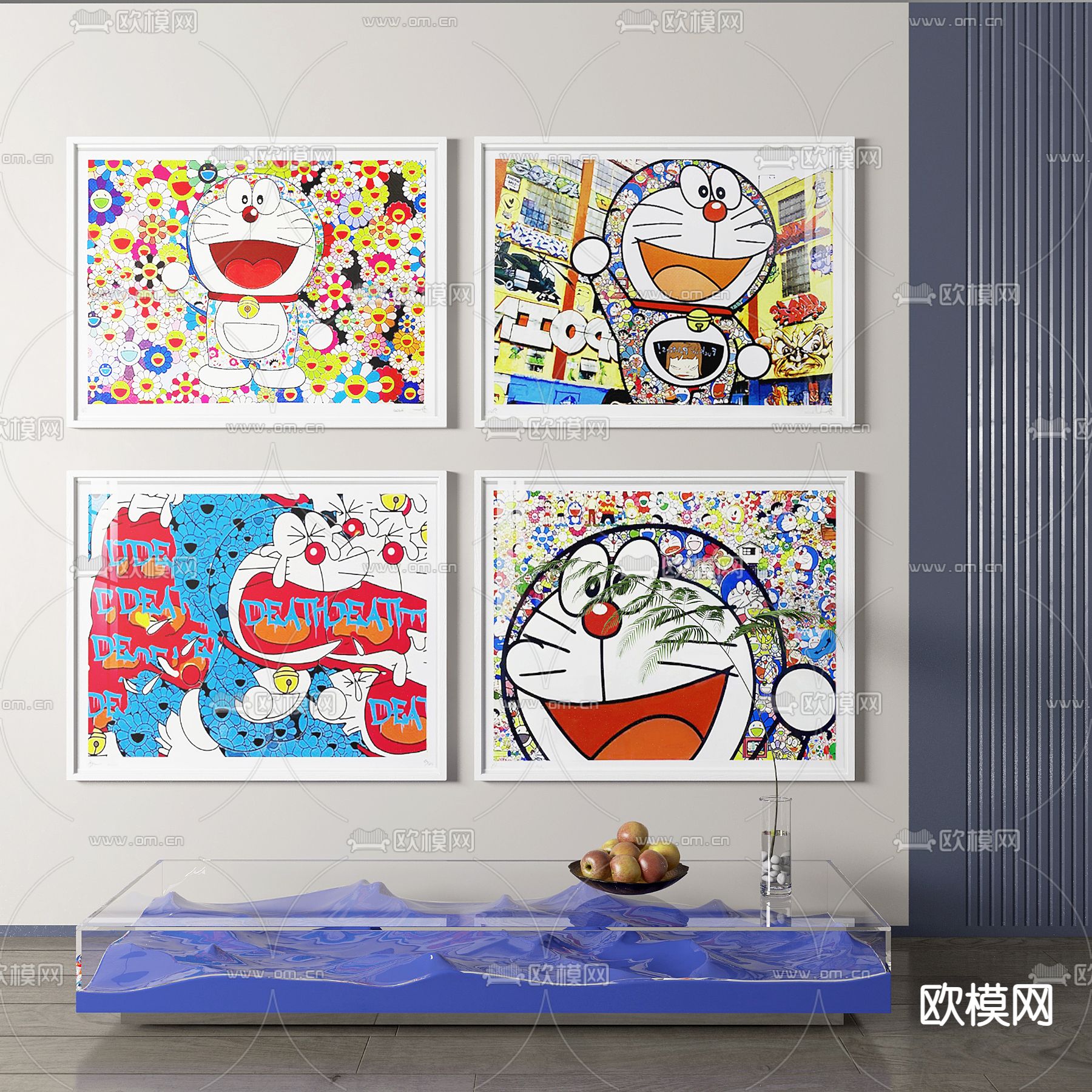 卡通装饰画 叮当猫装饰画su模型下载（渲染图1）