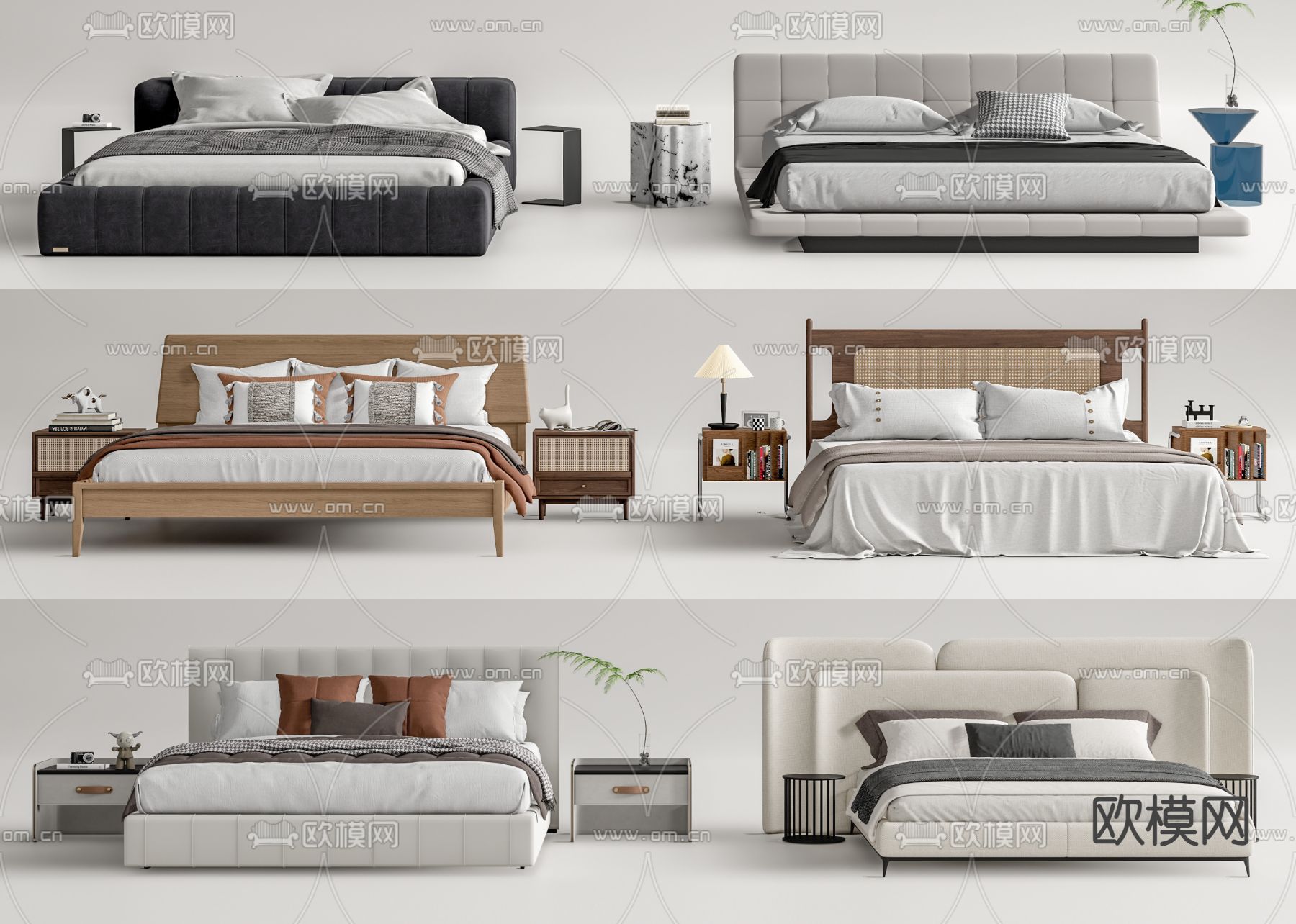 双人床 床头柜su模型下载（渲染图1）