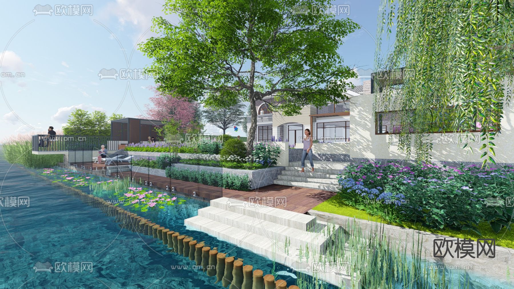 现代庭院su模型下载（渲染图1）