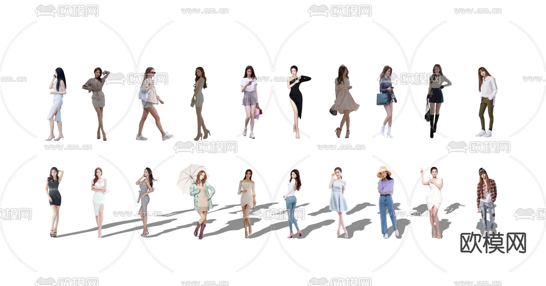 都市人物 女性人物2d组件su模型下载