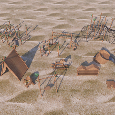 儿童器材 木桶滑梯 木桩su模型