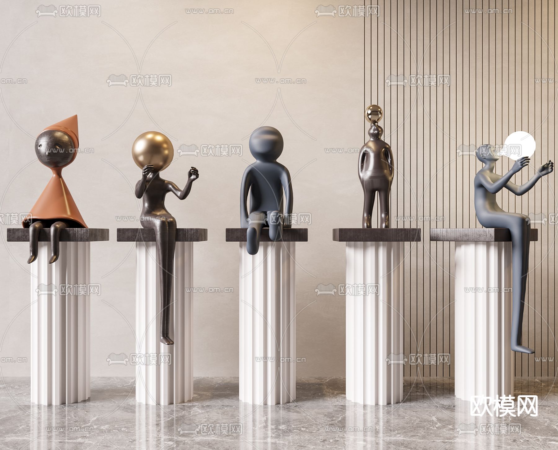 现代雕塑摆件 潮玩su模型下载（渲染图1）