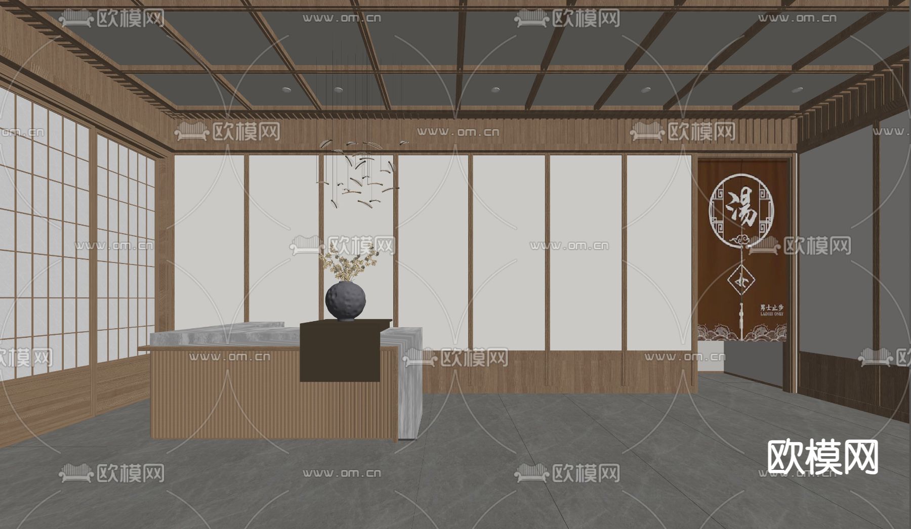 日式洗浴中心su模型下载（渲染图2）