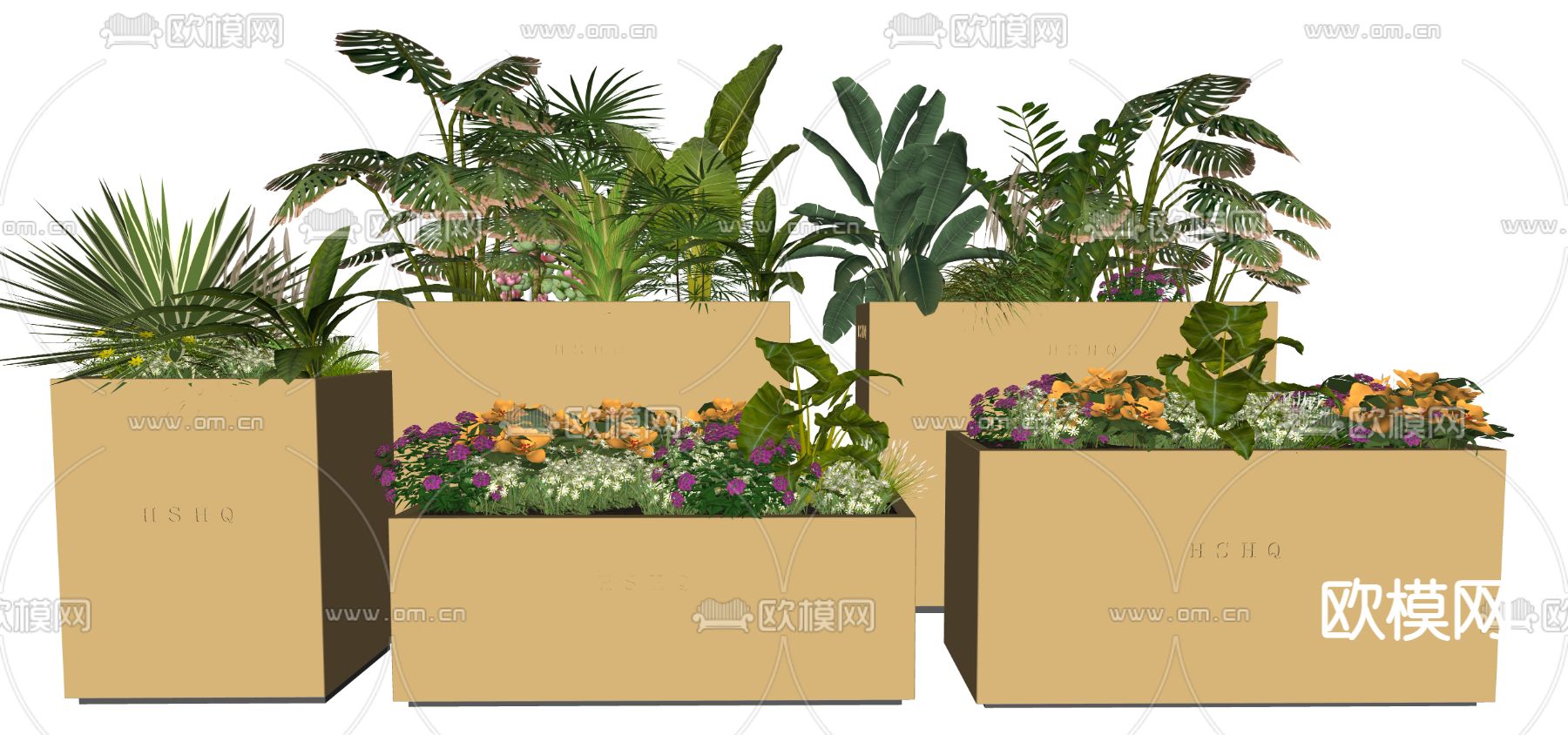 移动花箱 植物花坛su模型下载（渲染图3）