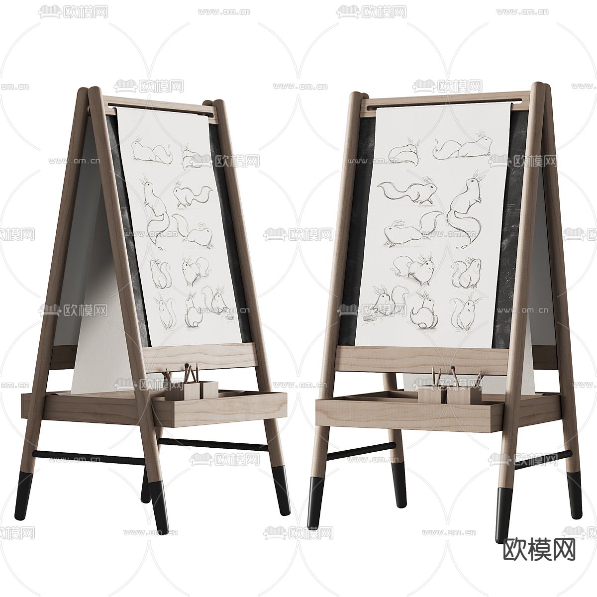 儿童黑板 画板 折叠画架su模型下载（渲染图1）