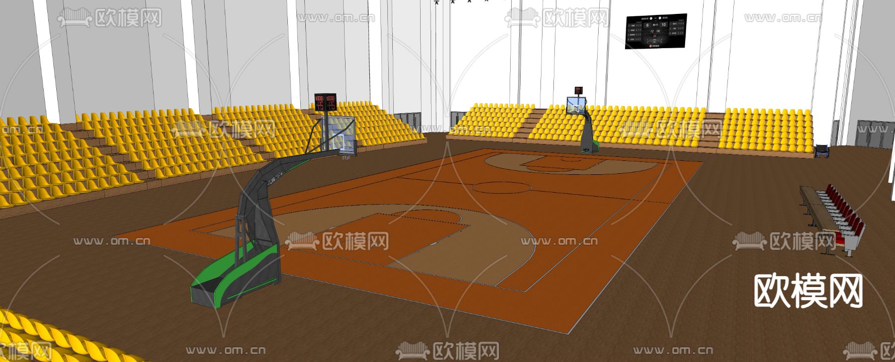 篮球场 塑胶场地su模型下载（渲染图3）