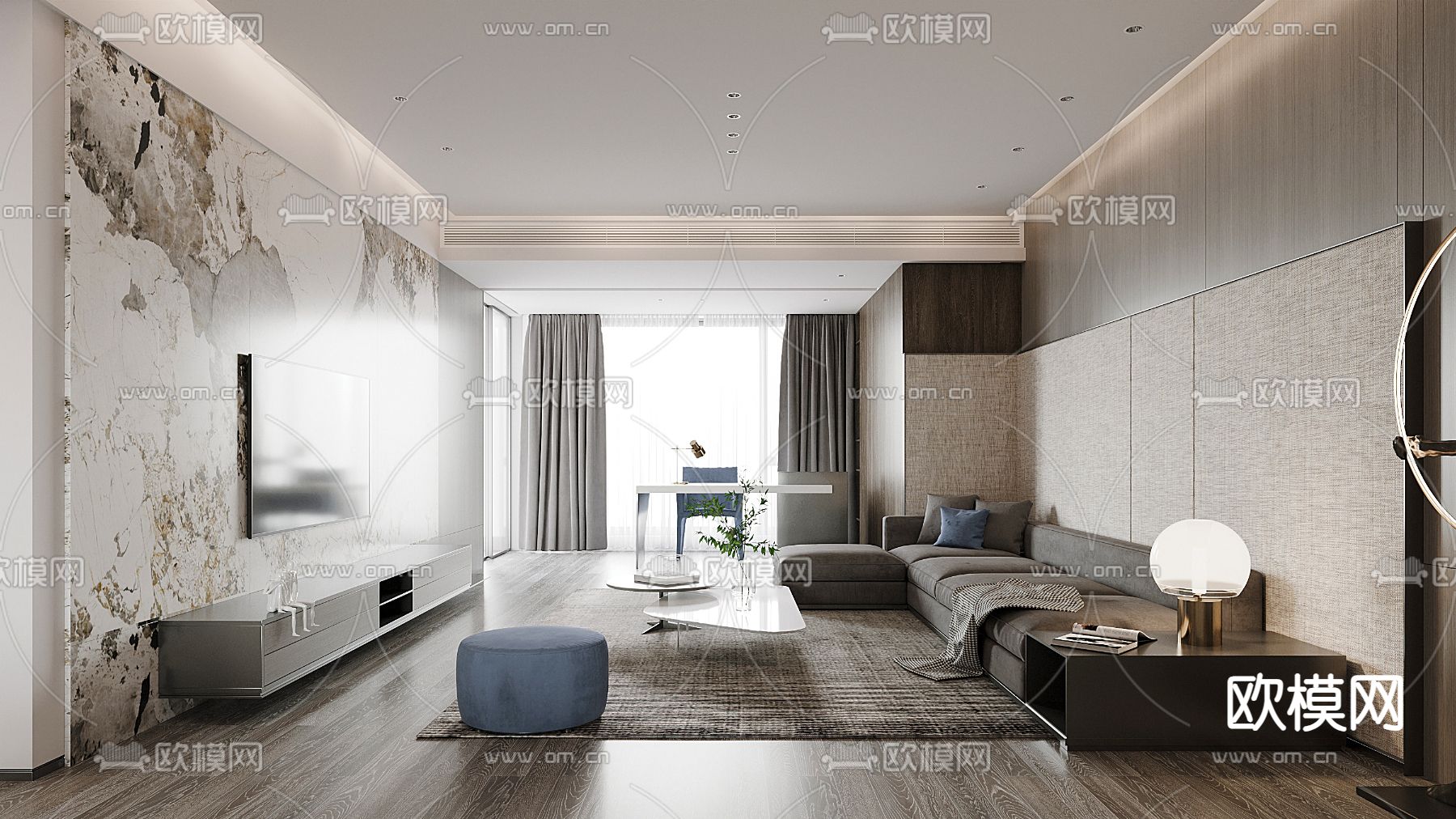 现代客厅3d模型下载_ID14236766_3dmax免费模型-欧模网