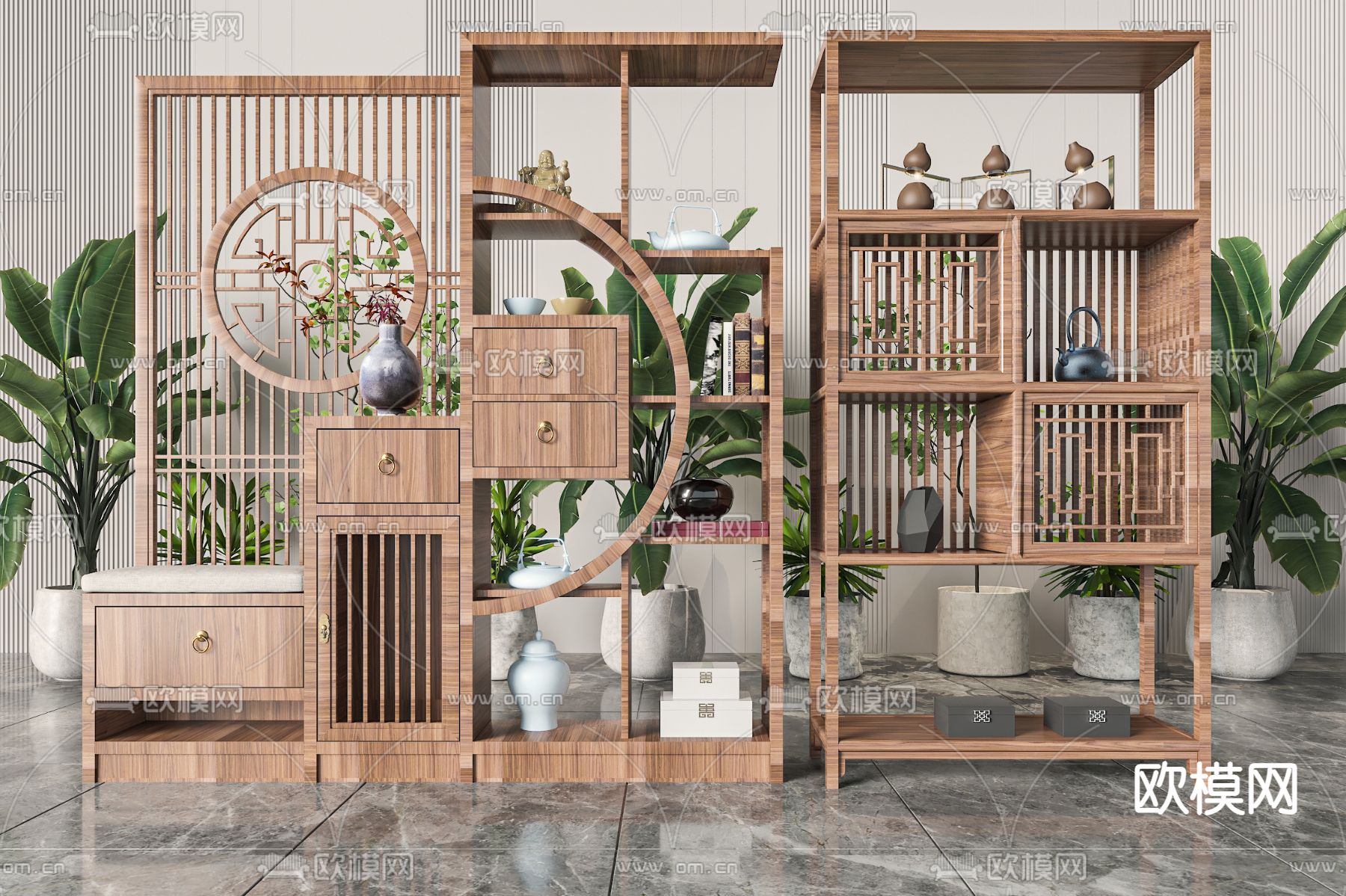 博古架 陈列架 茶柜3d模型下载