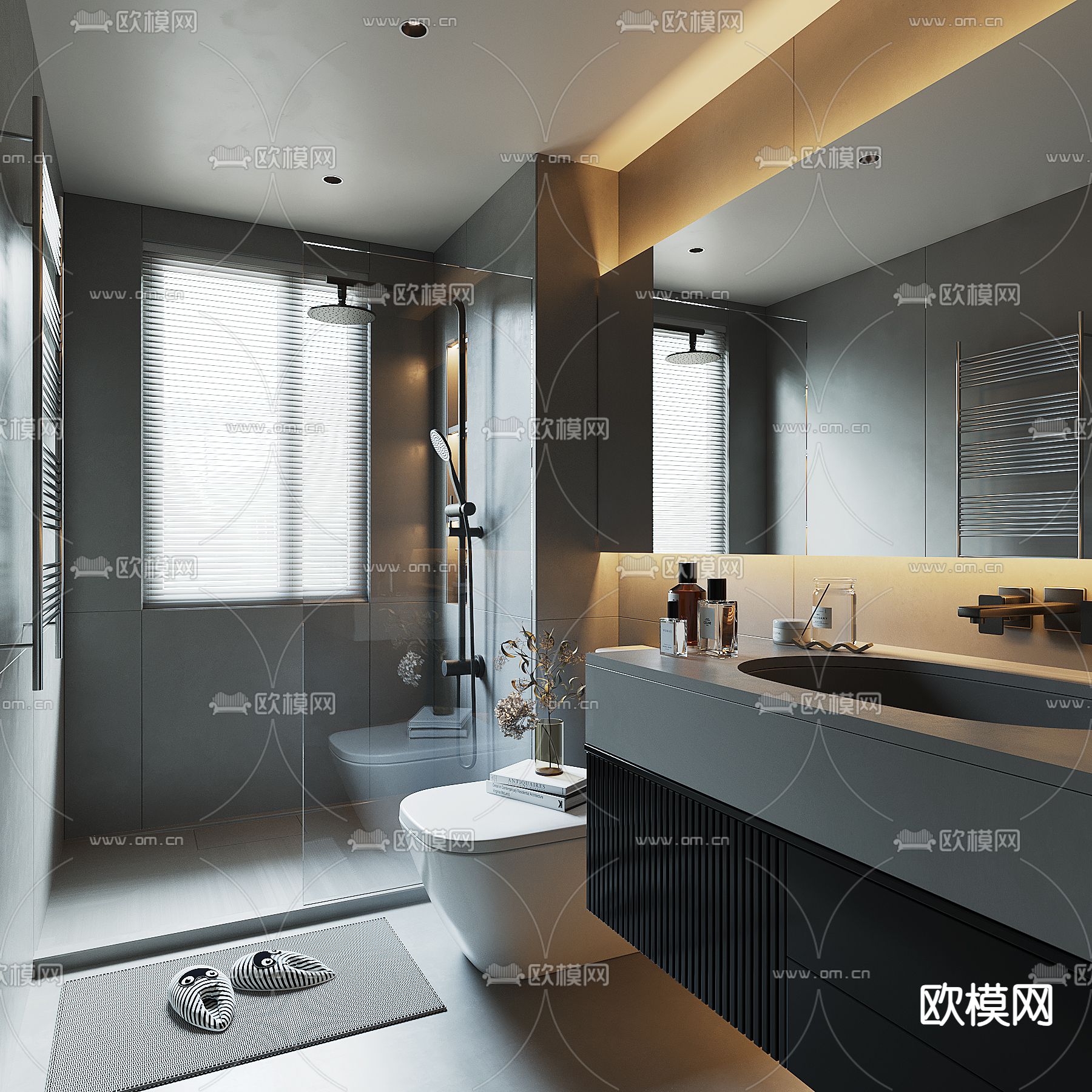 暗黑风卫生间 浴室su模型下载（渲染图1）