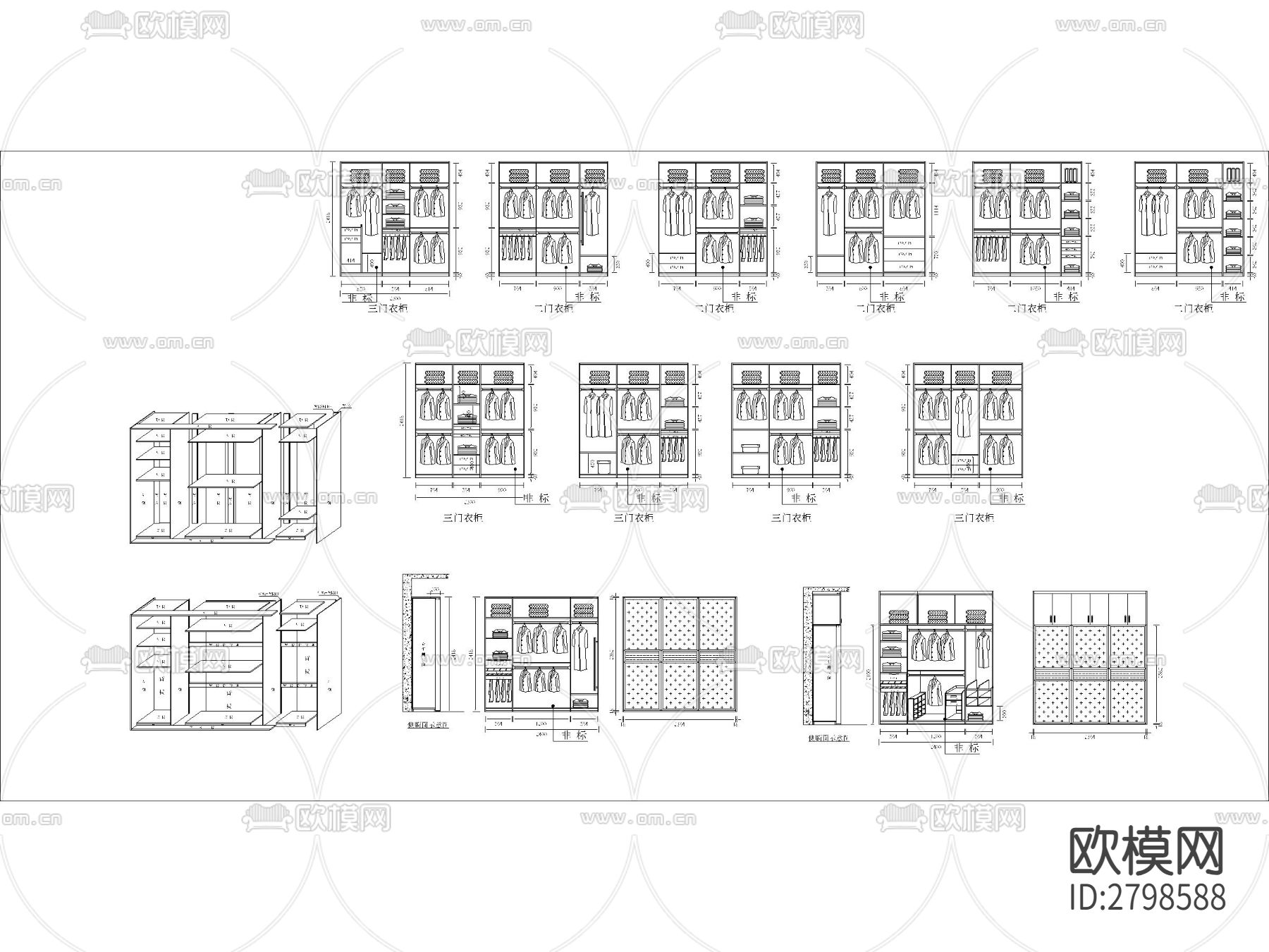 衣柜标准组合cad图库下载（渲染图7）