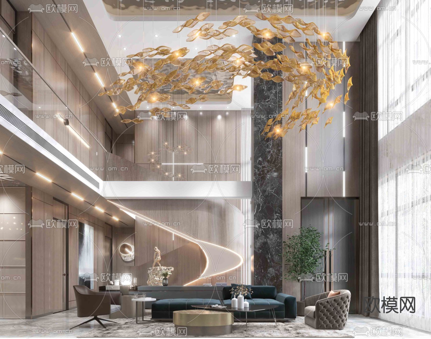 别墅客餐厅3d模型下载（渲染图1）