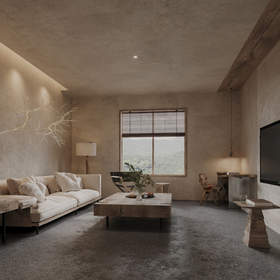  侘寂民宿客厅su模型 