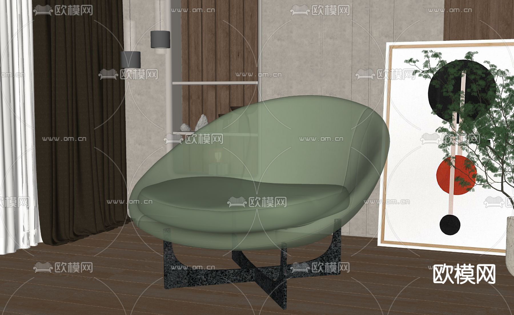 现代休闲椅su模型下载（渲染图2）