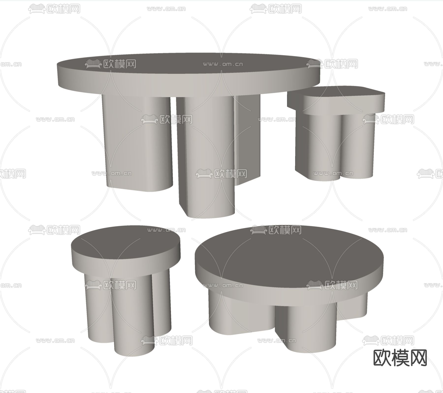 侘寂风茶几 边几su模型下载（渲染图2）