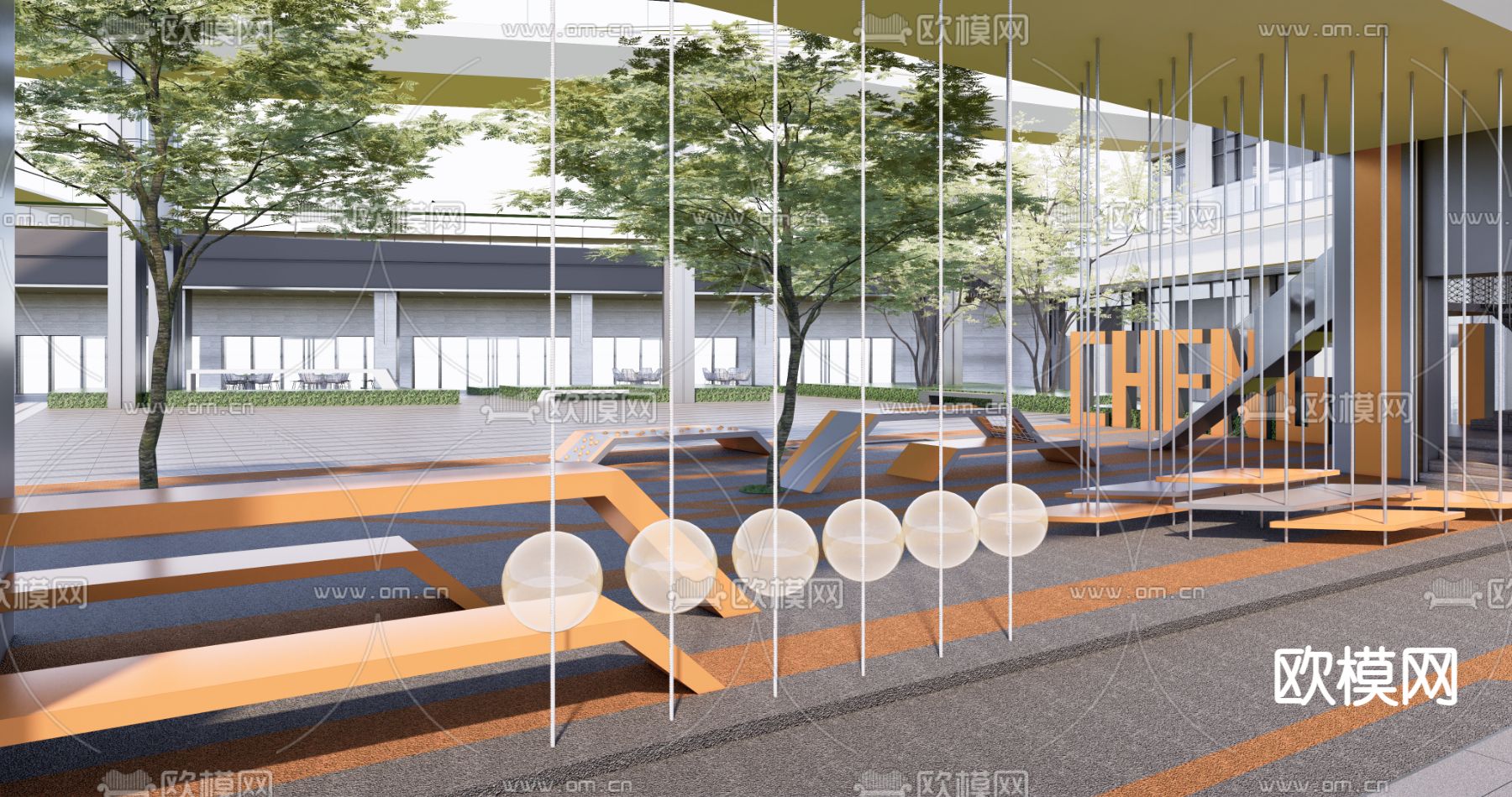 现代户外座凳su模型下载（渲染图2）