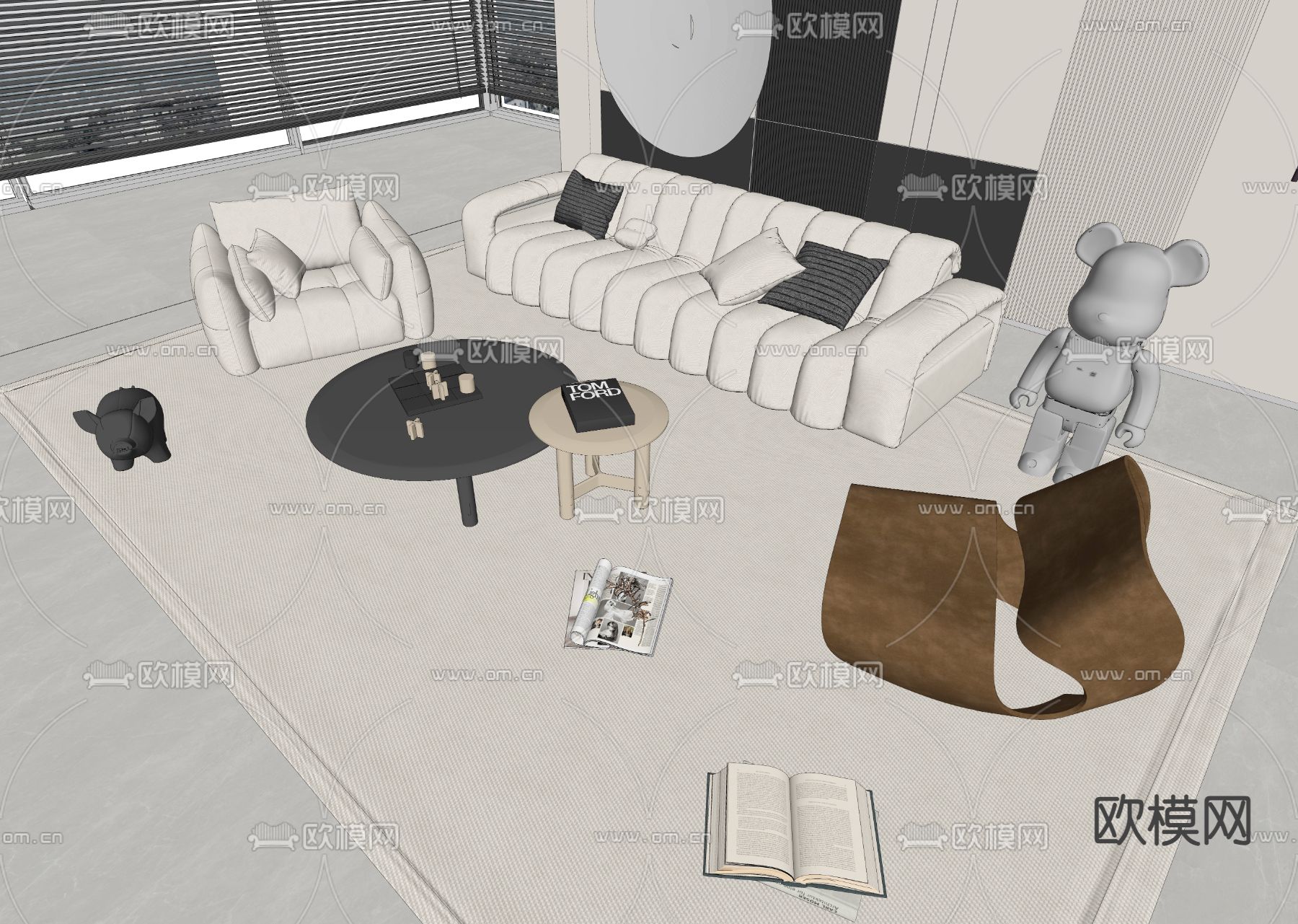 现代组合沙发su模型下载（渲染图2）