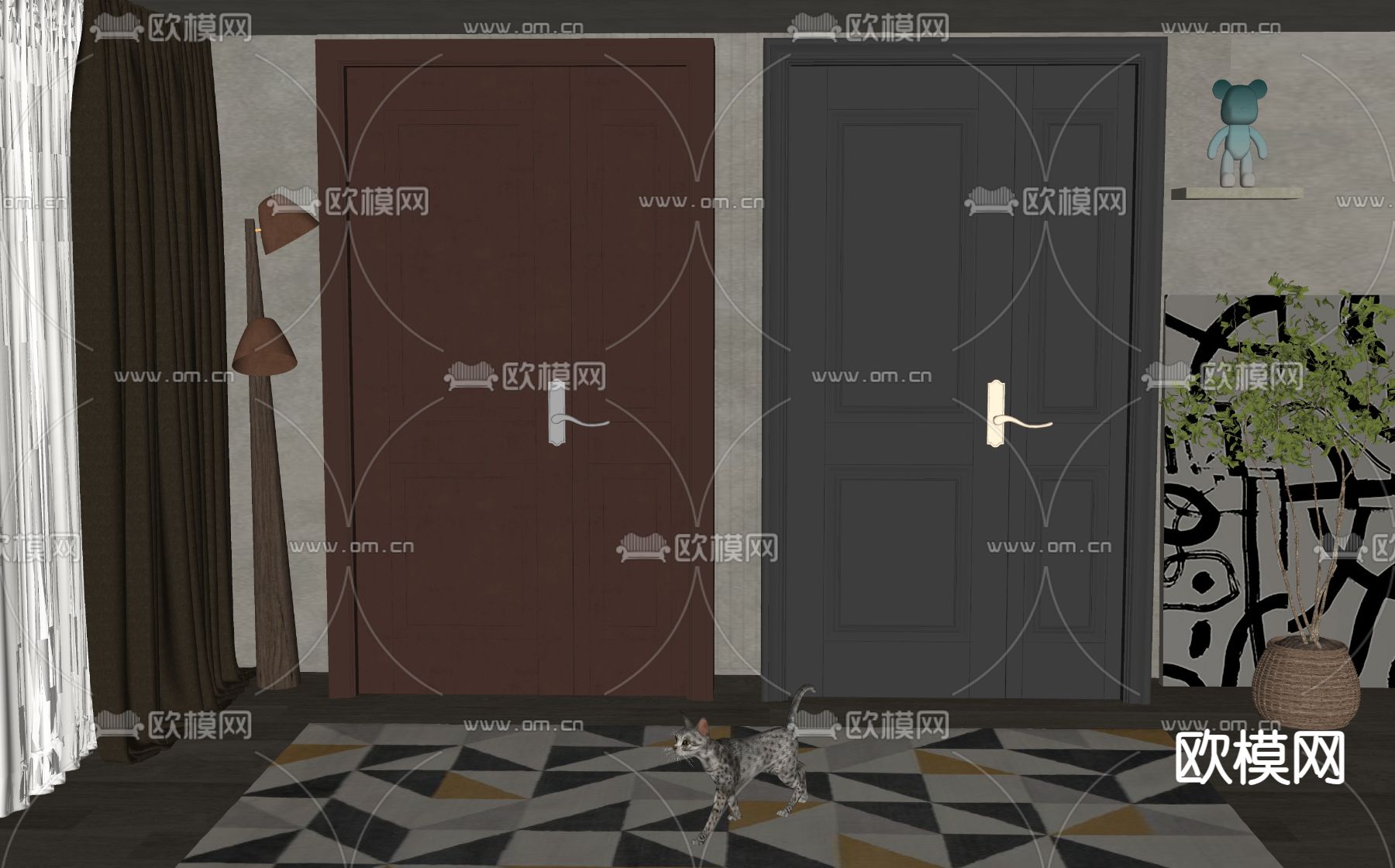 美式大门 子母门su模型下载（渲染图2）