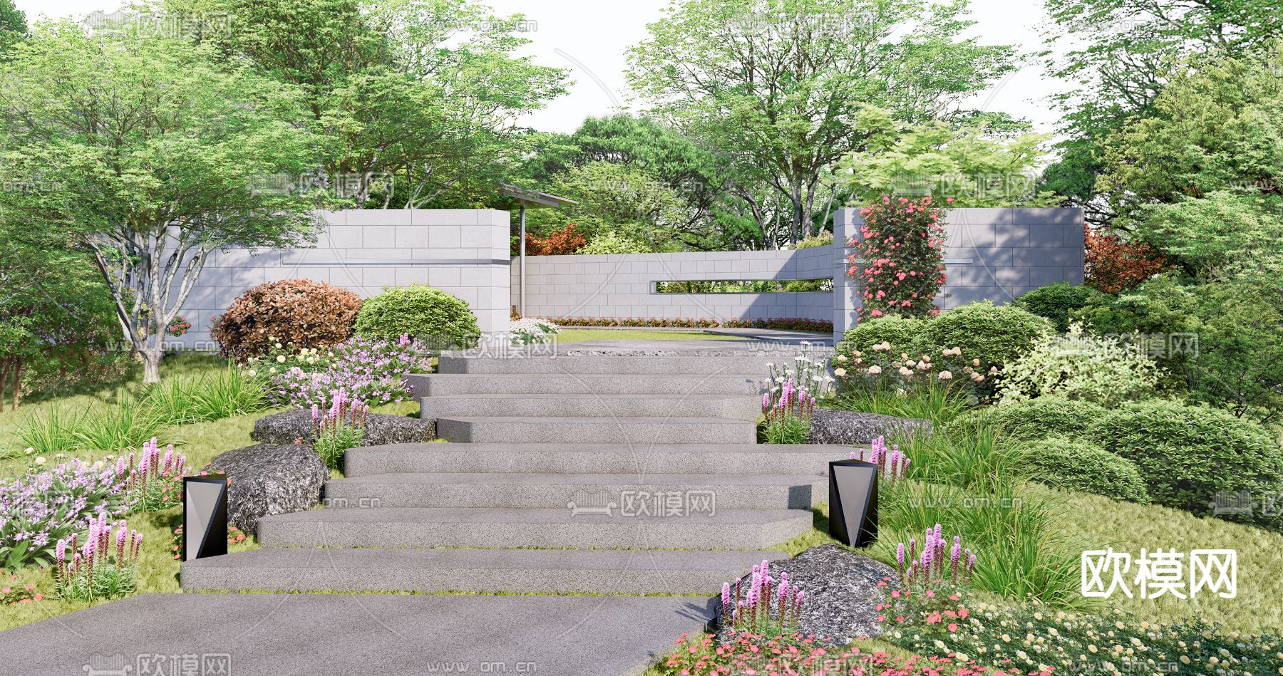 台阶景观 花境su模型