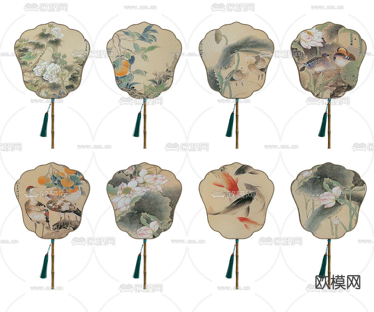 新中式扇子 古扇su模型下载（渲染图1）