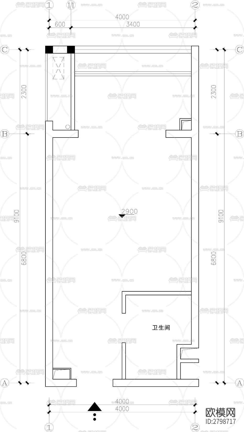 精品户型改造案例-一居室cad施工图下载（渲染图2）