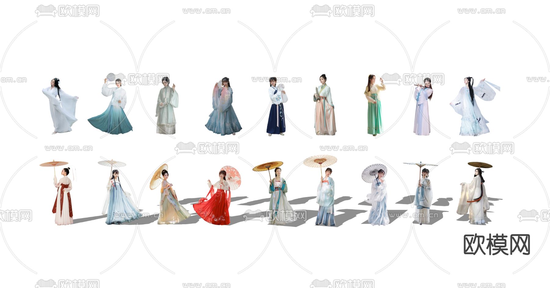 中式汉服美女 人物2d组件su模型下载