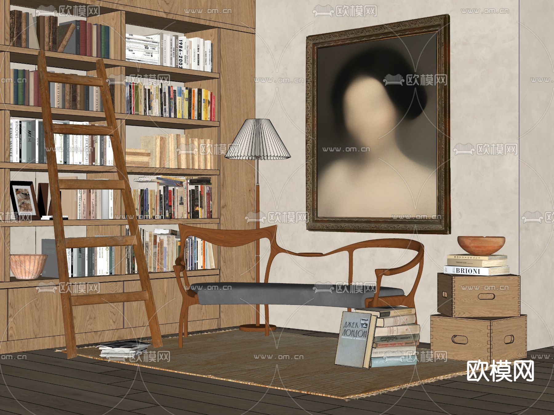 中古风躺椅su模型下载（渲染图2）