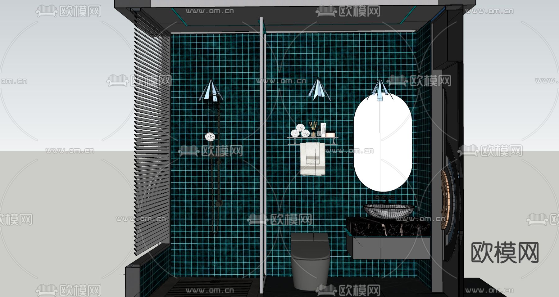 暗黑风卫生间su模型下载（渲染图2）