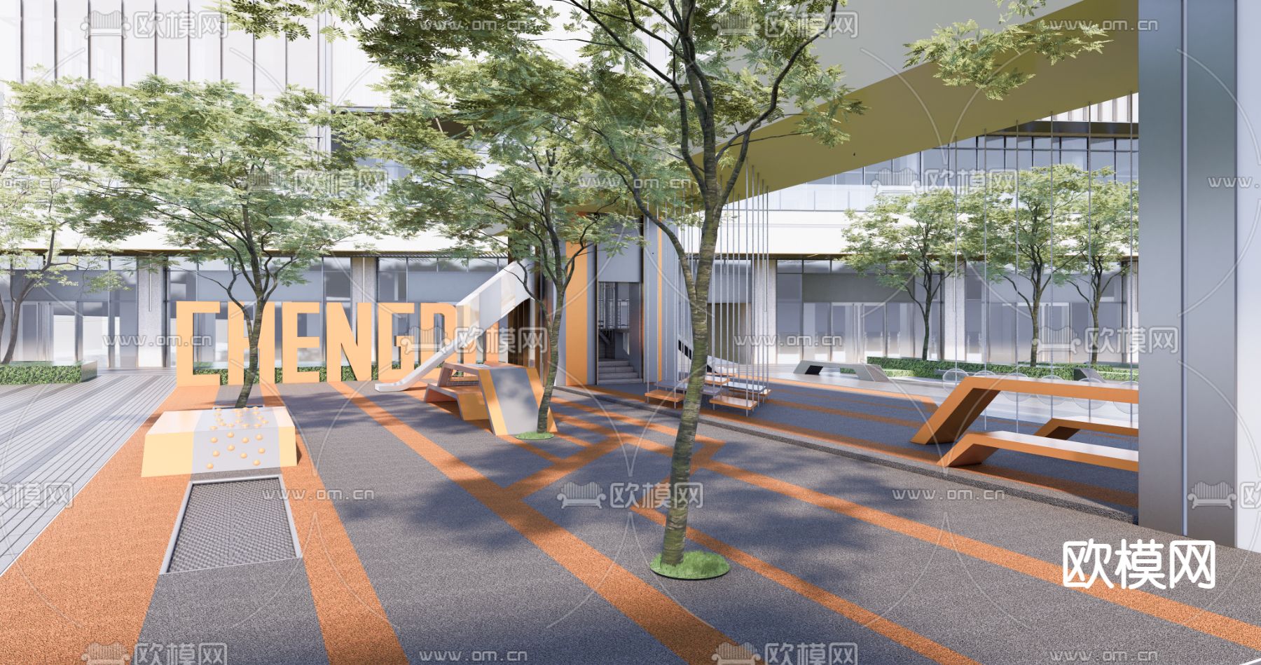 现代户外座凳su模型下载（渲染图1）