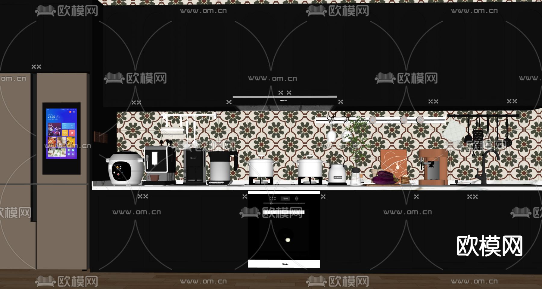 简美厨房电器 橱柜su模型下载（渲染图2）
