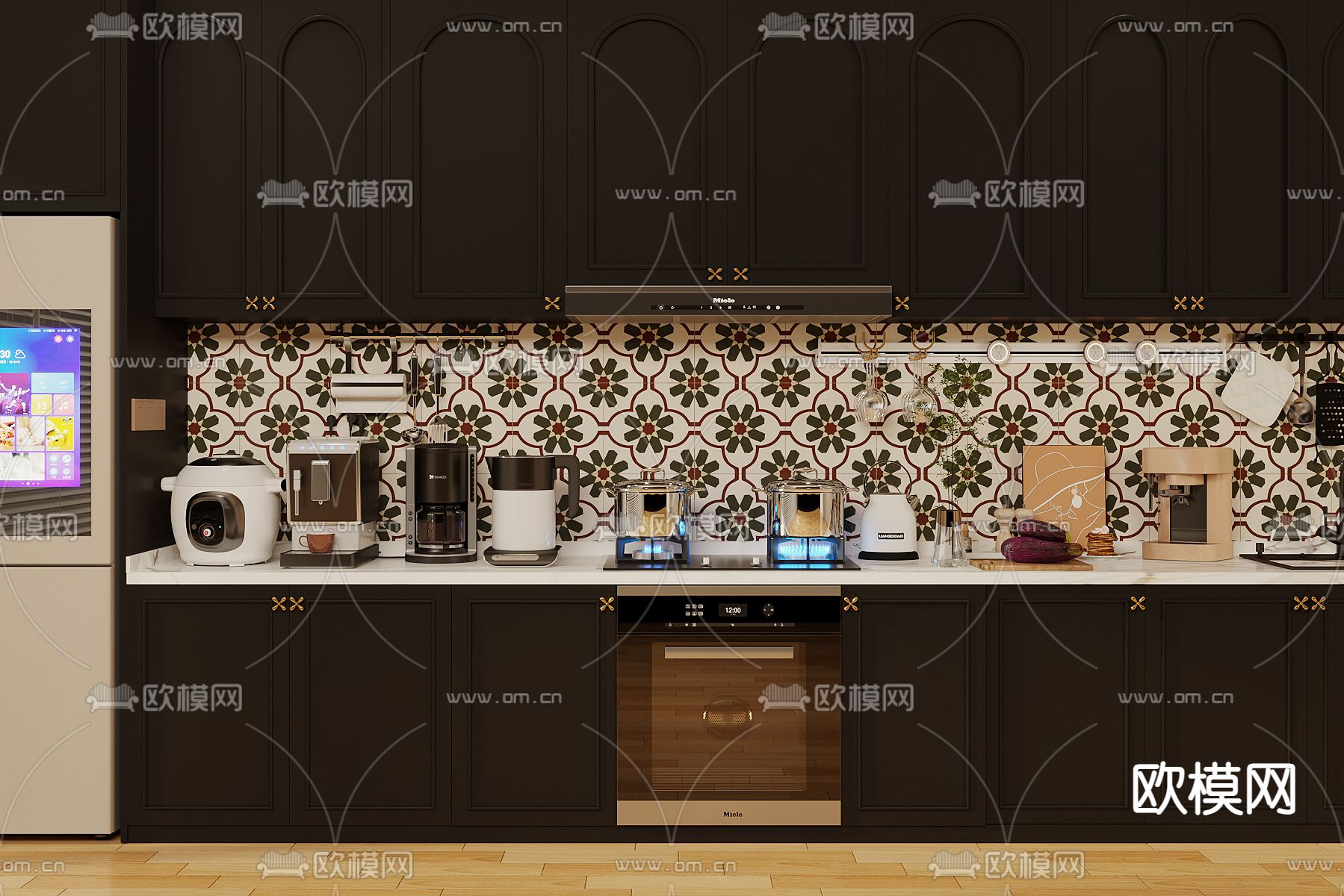 简美厨房电器 橱柜su模型下载（渲染图1）