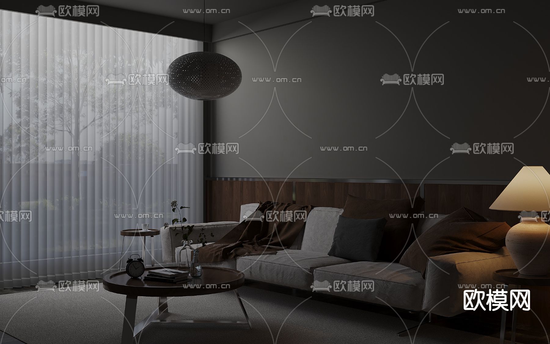 侘寂风多人沙发su模型下载（渲染图2）