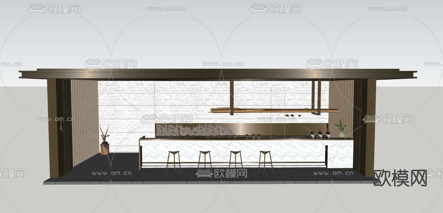 景观廊架 吧台吧椅su模型