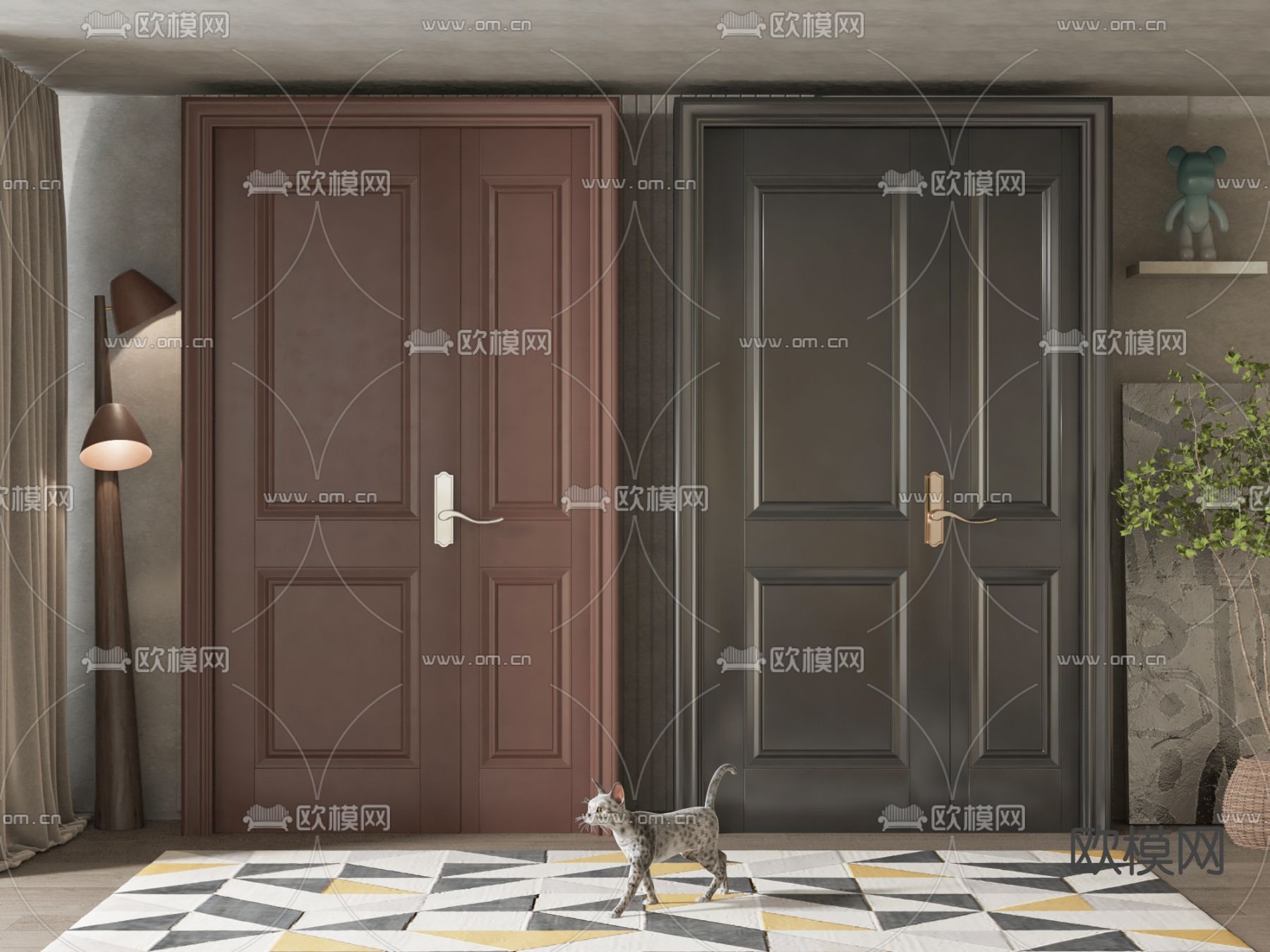美式大门 子母门su模型下载（渲染图1）