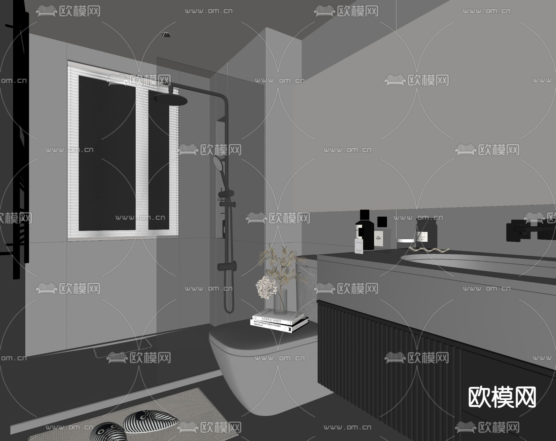 暗黑风卫生间 浴室su模型下载（渲染图2）