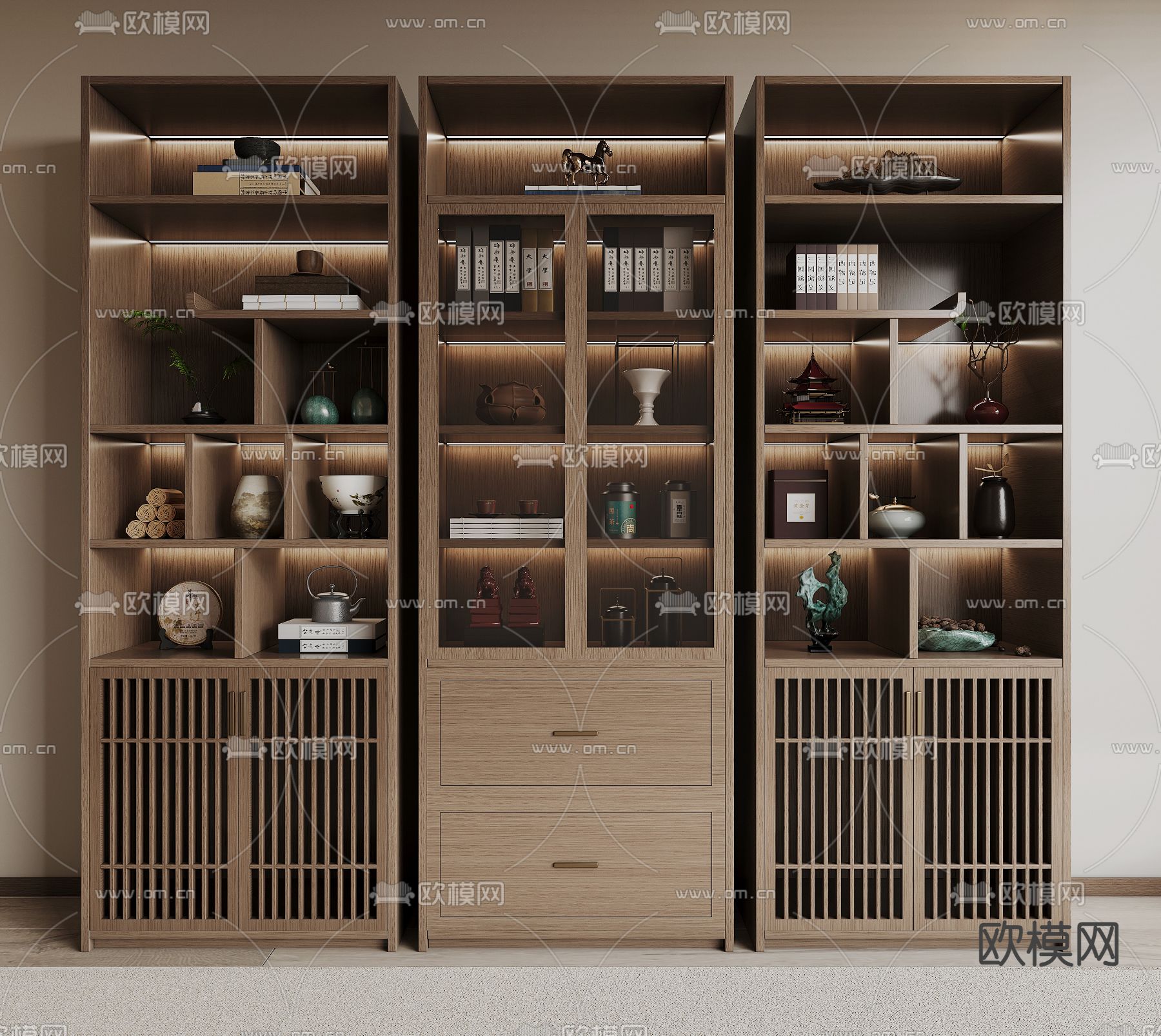 新中式博古架 书架3d模型下载