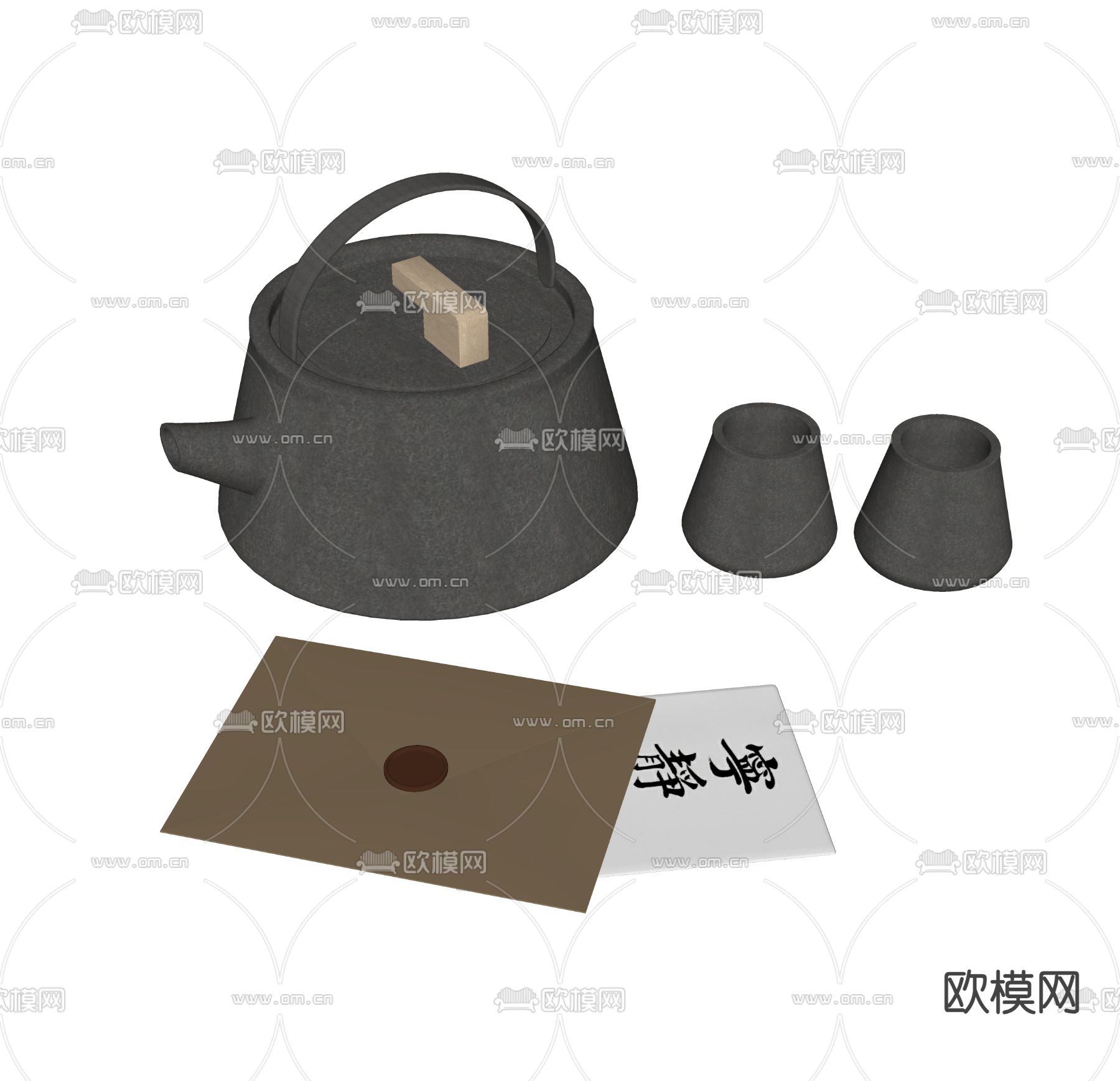 现代茶壶 茶具 水杯su模型下载（渲染图2）