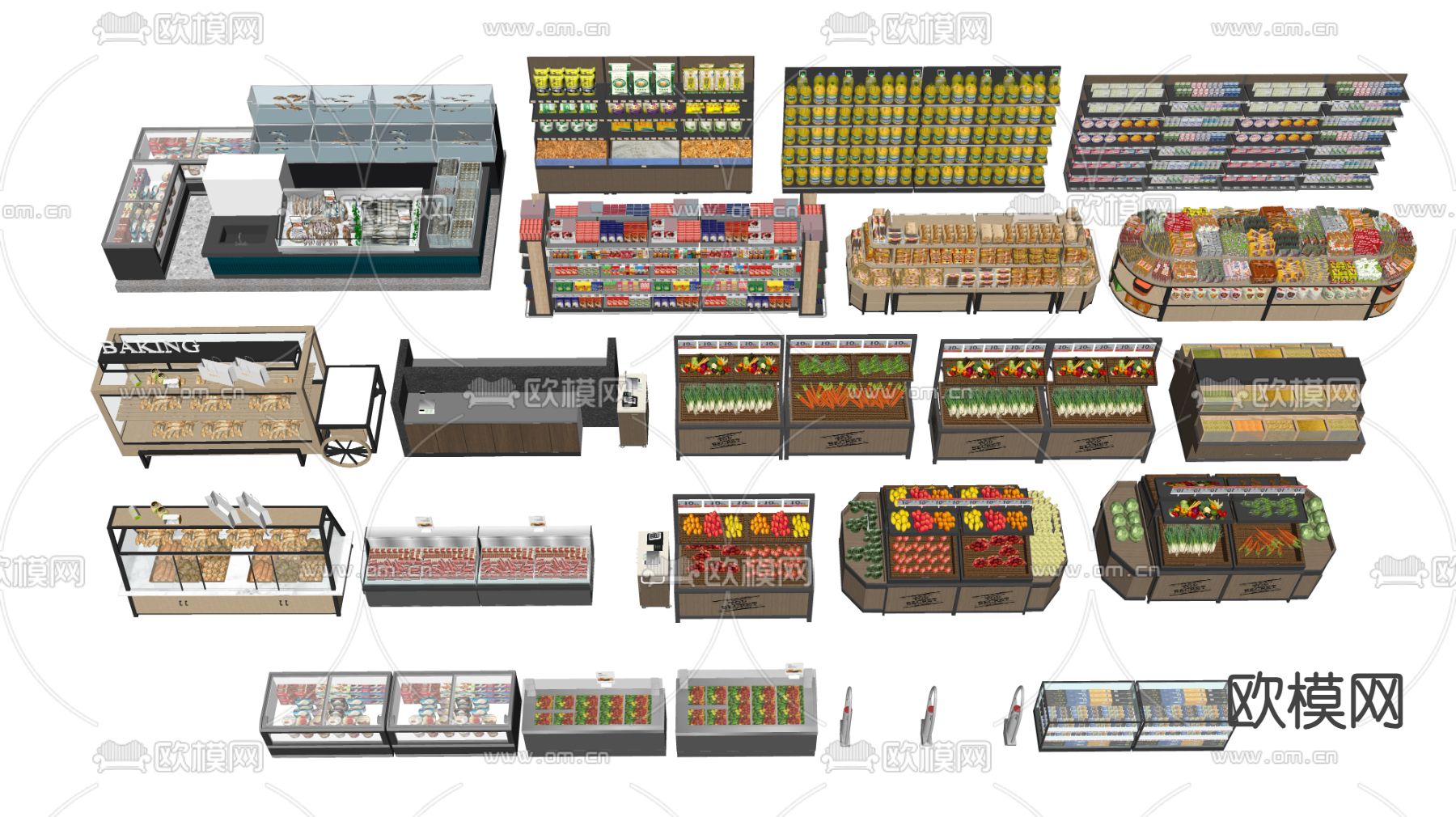 现代超市货架 货柜su模型下载（渲染图2）